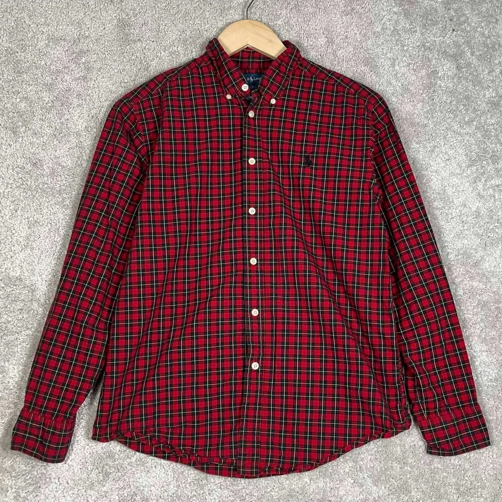 Ralph Lauren Kids Plaid Button-Down Shirt Red Blue Long Sleeve L (14-16)